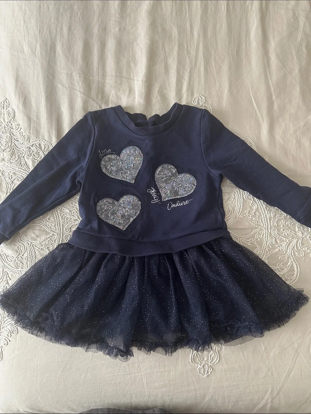 Juicy Couture Navy Glitter Heart Tulle Dress